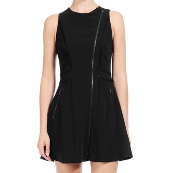 Rag & Bone Rae Mini Dress Leather Trim Black Sleeveless Asymmetrical Size 2 - Picture 9 of 9